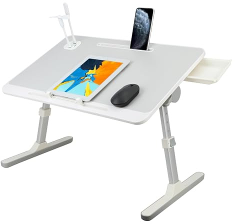 Laptop-Bett-Tablett, zusammenklappbarer Laptop-Ständer für Bett, tragbarer Schoß-Ständer für Laptop, Lap-Tabletts für Arbeit, Essen auf Couch, Stehtisch, Frühstück, Serviertablett, Weiß