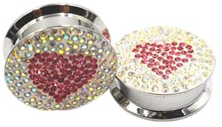 2Pcs Tunnel 16mm Set Edelstahl, Tunnel Weiß Rot Rund Mit Herz-Zirkonia Zirkonia Flesh Tunnel Set