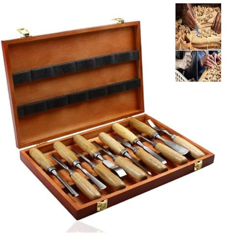 Meißel 12-teilige Meißel-Schnitzwerkzeuge, Holzbearbeitungs-Sets for Anfänger bis Profis, Chrom-Vanadium-legierter Stahl Schnitzmeissel