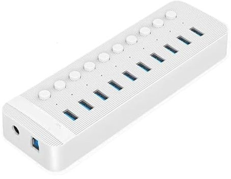 Stazione di ricarica USB Splitter Hub Alimentato Tramite USB Multiporta Interruttore On-off Dock Diversi Caricabatterie Con Presa Slot USB 3.0 Adattatore Multiplo For Ciabatta(Color:White 10 USB)