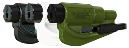 RESQME Lo Strumento Portachiavi per Fuga di Emergenza Originale per Auto, Rompivetro 2-in-1 e Taglia Cintura di Sicurezza, Nero, Bianco, Verde Militare- Confezione da 3