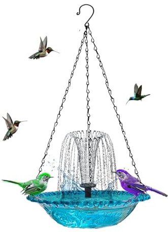 Bagno per uccelli fontana – Fontana solare ciotola di alimentazione per bagno di uccelli | Ciotola da bagno per uccelli solare fontana d'acqua sospesa mangiatoia per uccelli ciotola da bagno per