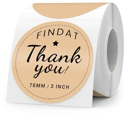 FINDAT Khaki Thermo-Etiketten Rund 76 mm Drucker Aufkleber 500 Stück | Für DIY, Name, Büro, Schule, Logo, QR-Code & Umzug. Selbstklebend, Vinyl, wasserdicht, beschreibbar, Rolle