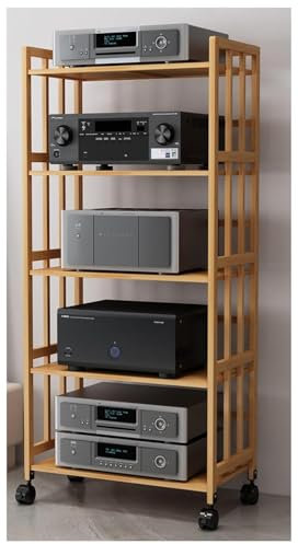 Floating Shelf TV Stand with 5Tier Movable Turntable Holder Wooden Media Wall Unit for Living Room or Office Corner Shelves for DVD Player Audio Rack Tower Stereo Cabinet 158cm Height 80cm L