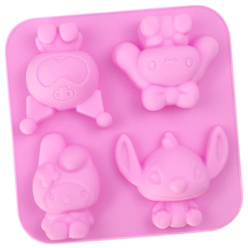 Cartoon Chocolate Mould,4-Cavity 3D Silicone Kuromi Stitch Melody Non-Stick Sweet Moulds for Baking,Cake Topper Moulding Cookie Ice Jelly and Handmade DIY Wax Melt Moulds(1PCS)