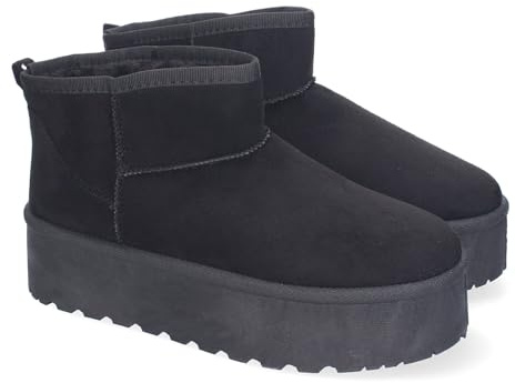 shoes&blues.es 88824 Botin Plano para Mujer con Plataforma, Estilo Australiano, Forrado de Pelo, de Punta Redonda Negro Talla 38