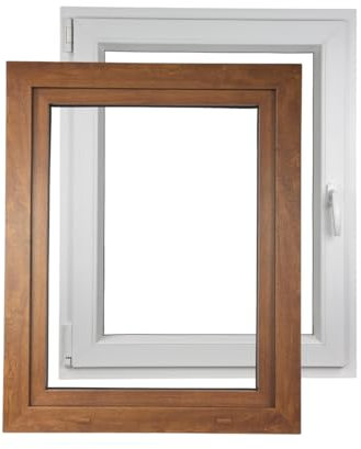 ALUCON Fenster 800x1000 mm – Kunststofffenster 80x100 cm – Flügelfenster Innen Weiß/Außen Goldene Eiche – DIN Links