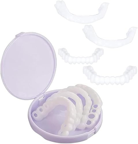 2 Coppie Faccette Denti, Istantanee Sorriso Dentiera Cosmetici Superiore e Inferiore per Uomini e Donne Copertura di Denti Imperfetti
