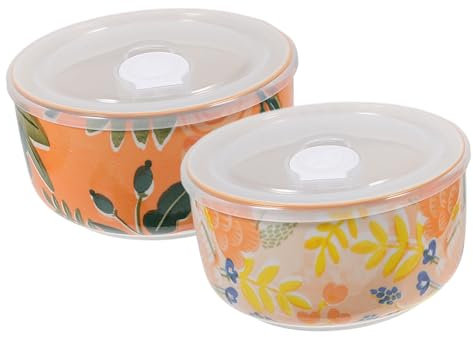 BRIGHTFUFU 2stücke Keramikschale Mit Deckel Für Salat Und Snacks Mikrowellengeeignet Bento-box Für Lunch Versiegelt Für Frische Für Suppen Desserts Und Obst