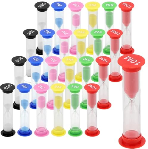 MUKSUET 24 PCS Small Sand Timer, 6 Colors Hourglass Sandglass Sand Clock Timer 30sec/1min/ 2mins/3mins/ 5mins/10mins Mini Sand Clock Timers Kit for Home, Office, Exercising