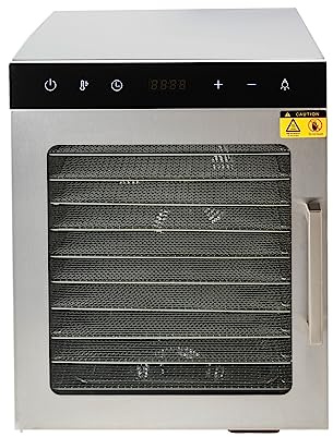 Essiccatore a 10 ripiani in acciaio inox, essiccatore per frutta, essiccatore per verdure, carne, timer per alimenti con 10 vassoi per essiccazione di verdure, frutta, ecc. 800 W