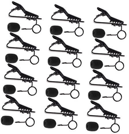 YARNOW Pinces à Cravate 12 Clips de 8,5 Mm pour Microphone Lot de 24 en Métal Noir et 12 Bonnets en Éponge, Haute Élasticité pour Chat Vocal et Visioconférence