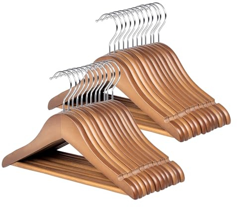 Cintre Enfant en Bois, Lot de 24 Cintres pour Bébé de 30 cm avec Barre antidérapante et Crochet Rotatif à 360 °, pour Costumes, Chemises, Manteaux, Marron rétro