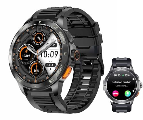 Reloj Inteligente Hombre Militar con Llamadas Bluetooth, WhatsApp, Oxígeno, HRV, Asistente de Voz, Pantalla AMOLED 1.43”, IP68, Smartwatch Deportivo, Compatible iPhone y Android (Correa de silicona)