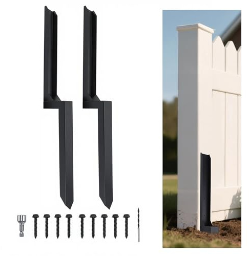 2Pcs Heavy Duty Fence Post Repair Spike-Alloy Steel Black Fence Post Anchor | with Screws & Sockets for Repairing Tilted or Broken Wooden Posts