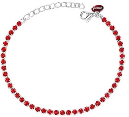 Louis Ciocchetti dal 1887 Bracciale Tennis Rosso Acciaio con Zirconi 5A da 2,5mm, Gioiello Elegante per Donna uomo, misura regolabile 16+4cm, anallergico, Idea Regalo