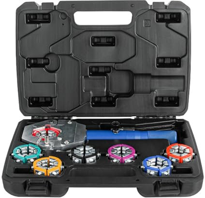 Pinza crimpatrice idraulica con set di 7 matrici, crimpatrice portatile per raccordi per tubi spinati e perline, ideale per aria condizionata e riparazioni idrauliche
