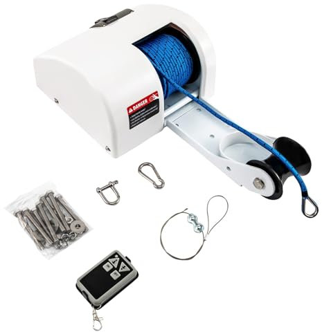Verricello elettrico con telecomando, kit salpa ancora marino resistente, include filo intrecciato per ancoraggio sicuro della barca, ideale per uso in acqua salata