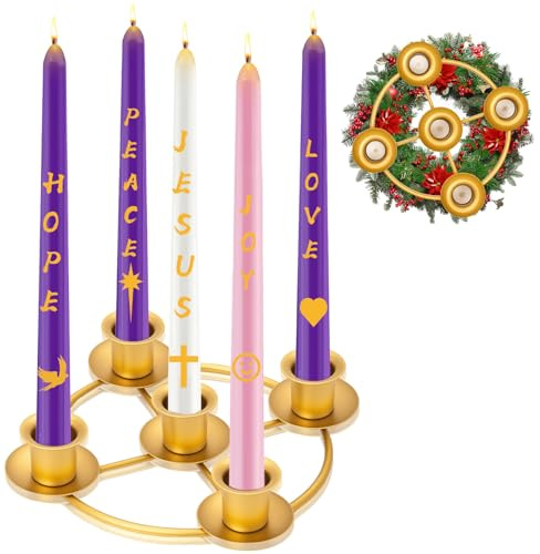 Advent Wreath Candle Holder, Christmas Candle Holder Advent Rings Candle Holder for Tapered Advent Candles, Advent Decorations for Christmas Advent Festival Home Party Church, Gold(No Candles)