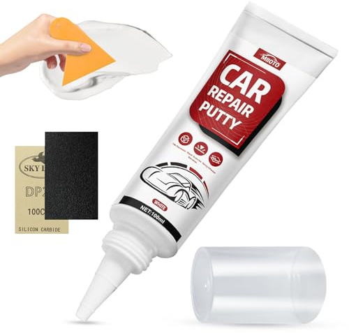 Miioto 100ml Mastic Carrosserie Voiture, Mastic Plastique, Mastique Carrosserie Voiture, Mastic Polyester pour Réparer les Rayures et les Bosses Sur les Voitures, les Bateaux et Autres Véhicules,Blanc