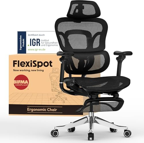 FLEXISPOT Ergonomischer Bürostuhl ErgoX Max Schwarz | bis 300 kg, mit 4D Kopfstütze & 5D Armlehnen, Einteiliger Rücken- & Lendenstütze für Büro und Gaming