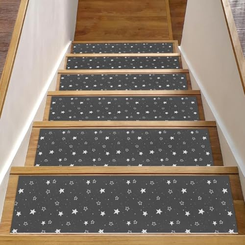 RODAILYCAY Alfombra para peldaños de escalera, estrellas de invierno, 15 almohadillas antideslizantes para peldaños de escalera, 8 x 30 pulgadas, para peldaños de madera en interiores, protectores de