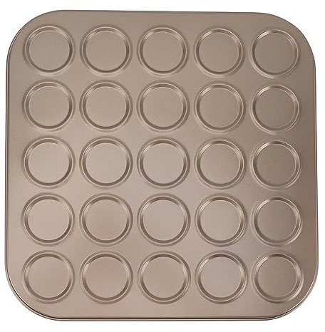 Teglia per muffin, macaron, teglia per muffin, teglia per muffin, stampo in acciaio al carbonio, per cottura al forno, oro (25 buche)
