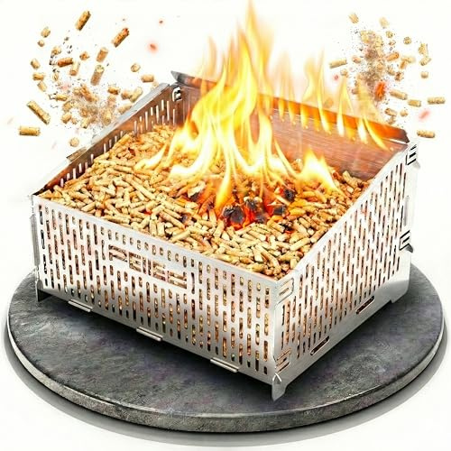 Pelled | 31x25x19cm hitzeresistenter Pelletkorb für Kaminofen | Edelstahl Pelletkorb | Pelletbrennkorb 40% mehr Heizleistung | Pelletkorb für Holzofen mit sauberer Verbrennung | Pelletskorb Kaminofen