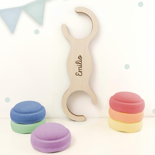 hellomini Abenteuerbrücke für Stapelstein® – personalisierbar mit Namen Gravur – Holz Spielzeug für Kinder – Balancierbrücke für Motorik & Bewegung - Montessori Zubehör