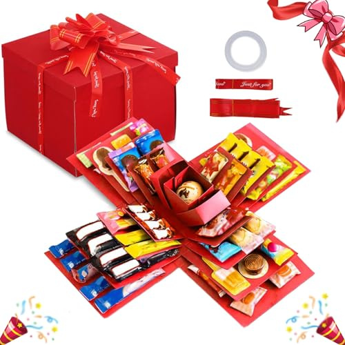 diy explosion boîte à 5 étages,boite cadeau creative, boîte surprise explosion diy mémoire box,coffret cadeau explosion papillon rose,surprise gift box,boîte cadeau surprise-C