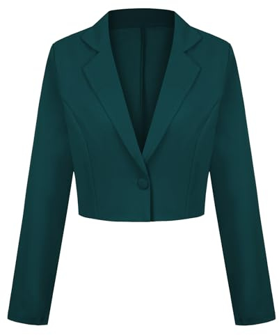 LADI TREND Blazer corto da donna con un bottone giacca blazer con risvolto dentellato casual elegante classico manica lunga abbigliamento da lavoro con risvolto