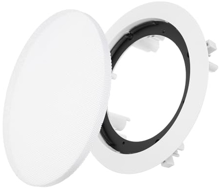 QUARKZMAN Grille Et Base pour Haut-Parleur Encastré Au Plafond Ou Mur, 5 Pouces Blanc Rond Métal Grille De Protection Magnétique Contre La Poussière pour Système Audio
