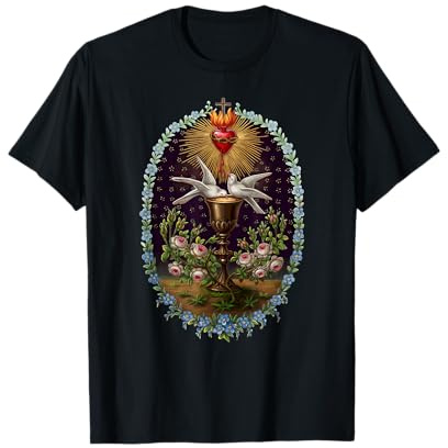 Cœur de Jésus Colombes Calice Eucharistie Antique Chrétien T-Shirt