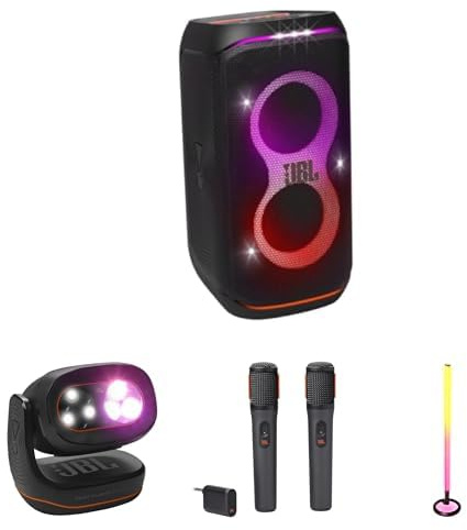 JBL Bundle of PartyBox Club 120 Casse Portatili Wireless Bluetooth, Nere PartyLight Beam PartyLight Stick Wireless Microphone, Set con 2 Microfoni Wireless