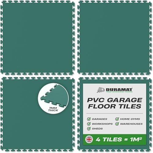 DuraTile Heavy Duty Interlocking Garage Flooring Tiles | 500mm x 500mm x 7mm | Durable PVC Floor Tiles for Garage, Workshop, Home & Showroom | Non-Slip, Easy Install