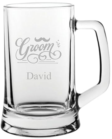 1stclassgifts [Custom] Personalised Engraved Groom Design Pint Glass Tankard 23.25oz Wedding (Cardboard Box)