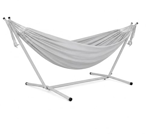 Amaca Da Giardino Con Supporto In Acciaio Portata 200 Kg Altezza Regolabile Telo Cotone Esterno Terrazzo Piscina Balcone Con Borsa Struttura Grigia 265 x 110 x 100 Cm Grigio