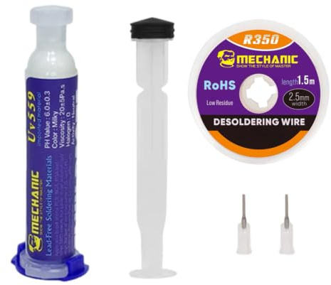 FUHAMJ Flussante per Saldatura a Stagno con Treccia Dissaldante 1.5m, Flussante No-Clean Senza Piombo a Base di Rosin, per Saldatura Bga SMD PCB Riparazione Elettronica