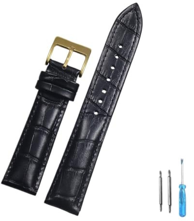 yangfangmei Läderarmband for män och kvinnor, 16 mm, 18, 20, 22, klocktillbehör, solidt spänne, svart brunt(BLACK gold,24mm)