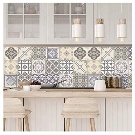 Ambiance Sticker Adhésifs Carrelages Autocollant Champêtre Carreaux de Ciment Carrelage Sticker Mural Salle de Bain et Cuisine | 9 Pièces de 20 x 20 cm