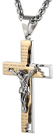 HZMAN Men's Stainless Steel Cross Crucifix Bible Prayer Pendant Necklace Jewelry Gift 22+2 Chain (Gold)