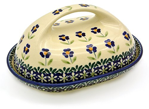 Original Bunzlauer Keramik-Butterdose für 250 g oval mit grossem Griff (Dekor Angelika)