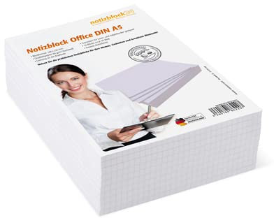 Notizblöcke DIN A5 kariert, 10er Pack, 50 Blatt je Block, 80 g/m² Offset weiß, notizblock24