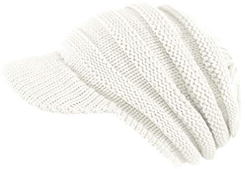 dy_mode Damen Strickmütze mit Schirm Schirmmütze Winter Mütze - A306 (A306-CremeWeiß)