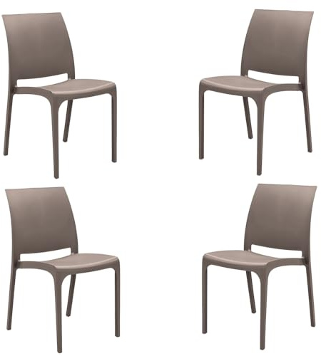 Liberoshopping Stuhl Moderner Volga Stil, elegant, robust, aus Polypropylen, drinnen und draußen stapelbar (Taupe 4 Stühle)