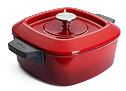 Woll Iron Gusstopf mit Deckel und Silikongriffen - Induktiv -, Ø 24 cm, 11 cm hoch, 4,2l - Geeignet für alle Herdarten, Eisenguss, backofenfest bis zu 250°, rot