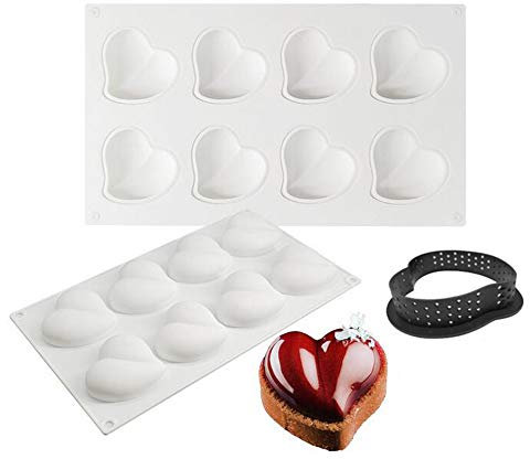 XiaoShenLu Moule à gâteau en Silicone, moules 3D pour Glace Chocolat Pâtisserie Dessert, Outil croustillant en Forme de Coeur en Plastique, 8 Trous Forme de tordus Coeur