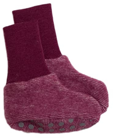 Cosilana, Baby Fleece Schühchen, 60% Wolle kbT und 40% Baumwolle KBA (ab 62/68 mit Noppen) (74-80, Weinrot meliert)