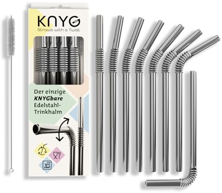KNYG | Der einzige biegsame Edelstahl Strohhalm | Patentiert & Hygienezertifiziert | Strohhalme wiederverwendbar, Trinkhalme, Metallstrohhalme, Metall Stohhalm