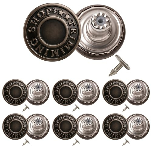 Trimming Shop 17mm Brass Jeans Button, Durable Tack Fastener Buttons with Aluminium Back Pins Rivet for Clothing Repairing, Denims, Jackets, Skirts, Gunmetal Black, 10pcs Set
